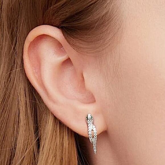 White Green Zircon Stone Snake Hoop Earrings Silver Wedding Jewelry For Women - Picture 5 of 13